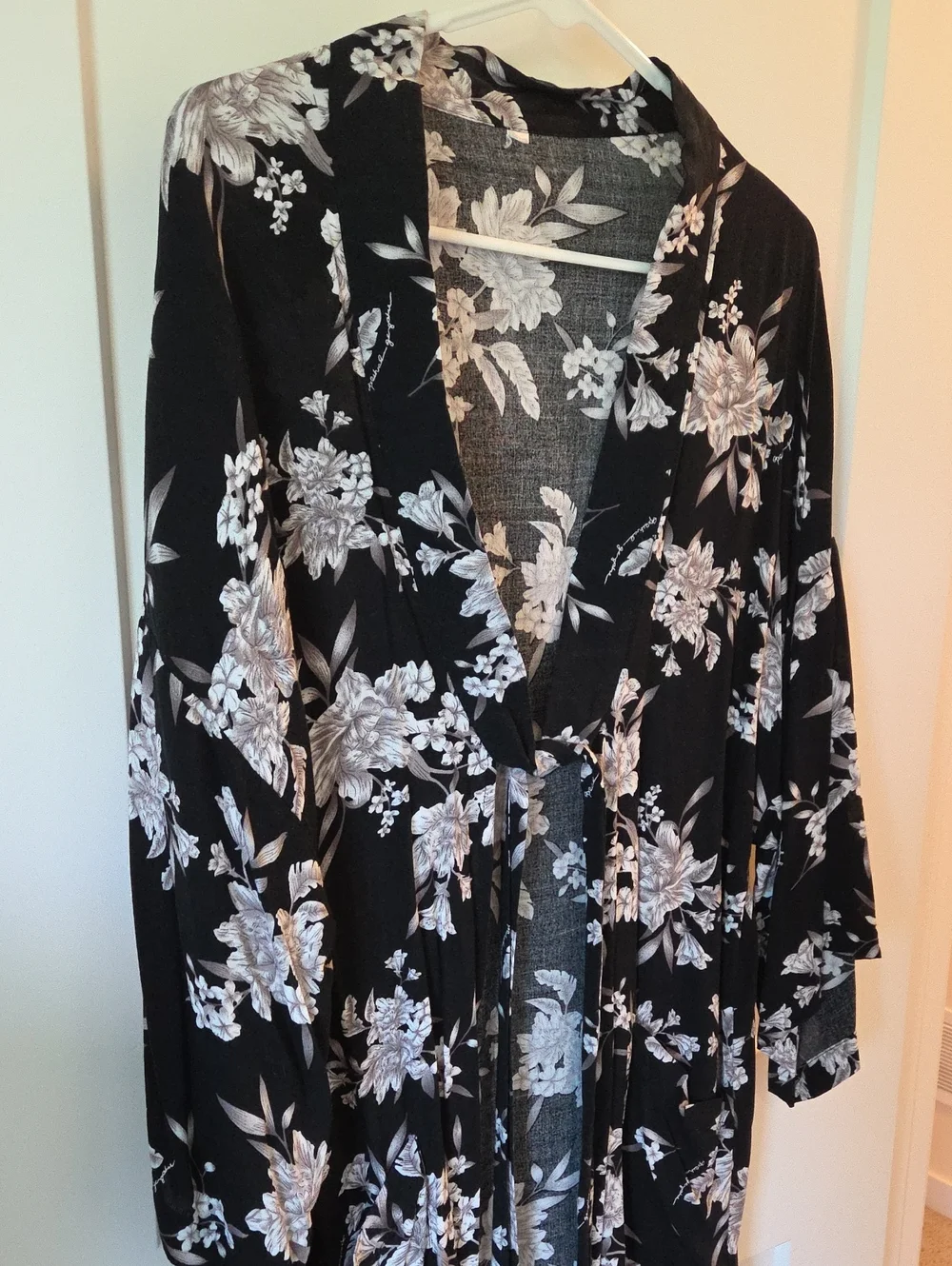 Spiritual Gangster Black Floral Tie-Front Robe - Picture 2 of 6